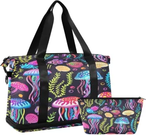 ALAZA Magic Ocean Jellyfish Travel Duffel Bag for Women Men Sports Gym Bag with Shoe Compartment Tote Weekender Overnight Bag with Wet Pocket for Travel, Gym,Yoga,Swimming