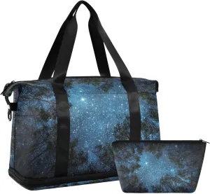 ALAZA Night Sky Milky Way The Trees Travel Duffel Bag for Women Men Sports Gym Bag with Shoe Compartment Tote Weekender Overnight Bag with Wet Pocket for Travel, Gym,Yoga,Swimming