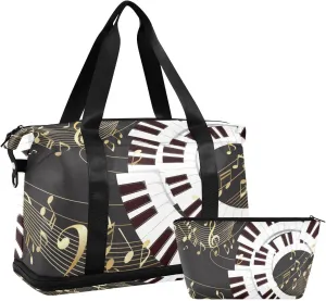 ALAZA Piano Keyboard and Musical Notes Travel Duffel Bag for Women Men Sports Gym Bag with Shoe Compartment Tote Weekender Overnight Bag with Wet Pocket for Travel, Gym,Yoga,Swimming