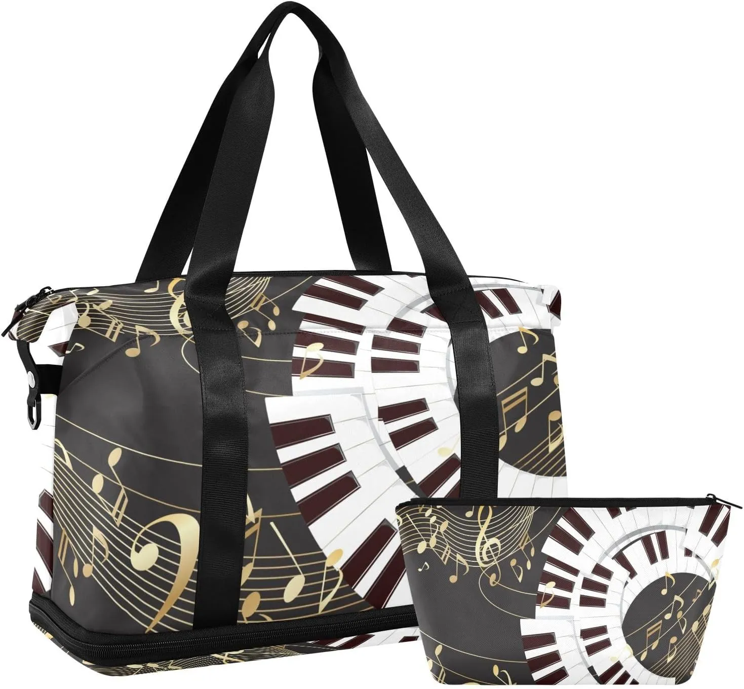 ALAZA Piano Keyboard and Musical Notes Travel Duffel Bag for Women Men Sports Gym Bag with Shoe Compartment Tote Weekender Overnight Bag with Wet Pocket for Travel, Gym,Yoga,Swimming
