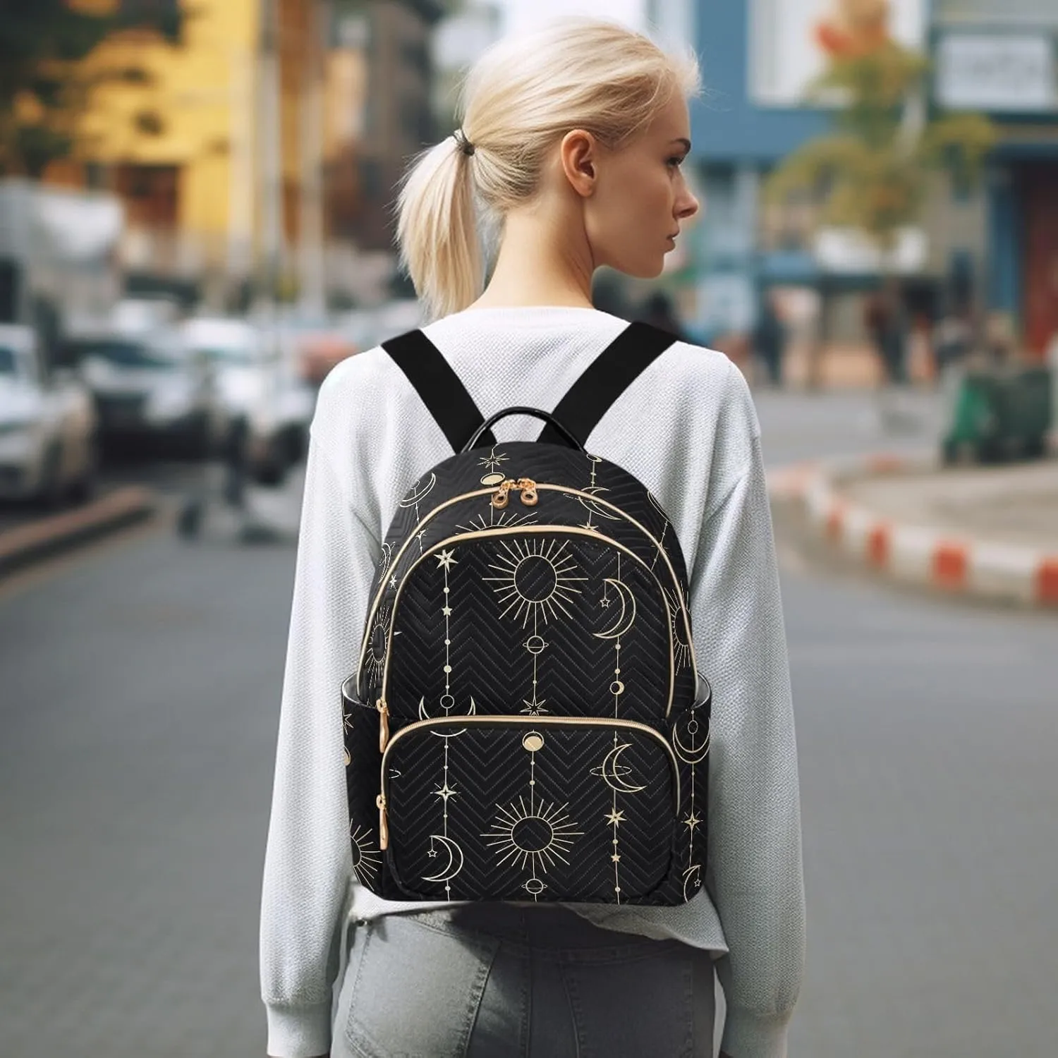 ALAZA Sun Moon Stars Witch Small Backpack Purse for Women Travel Bag Fashion Daypack Back Pack Shoulder Bag