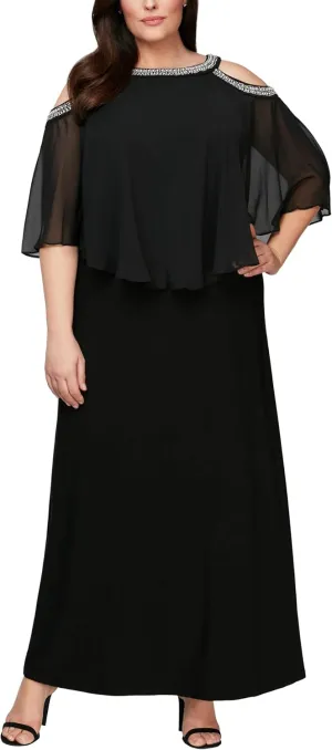Alex Evenings Plus Size Women's Cold Shoulder Popover Dress