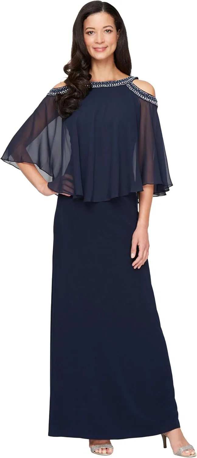 Alex Evenings Women's Cold Shoulder Popover Dress