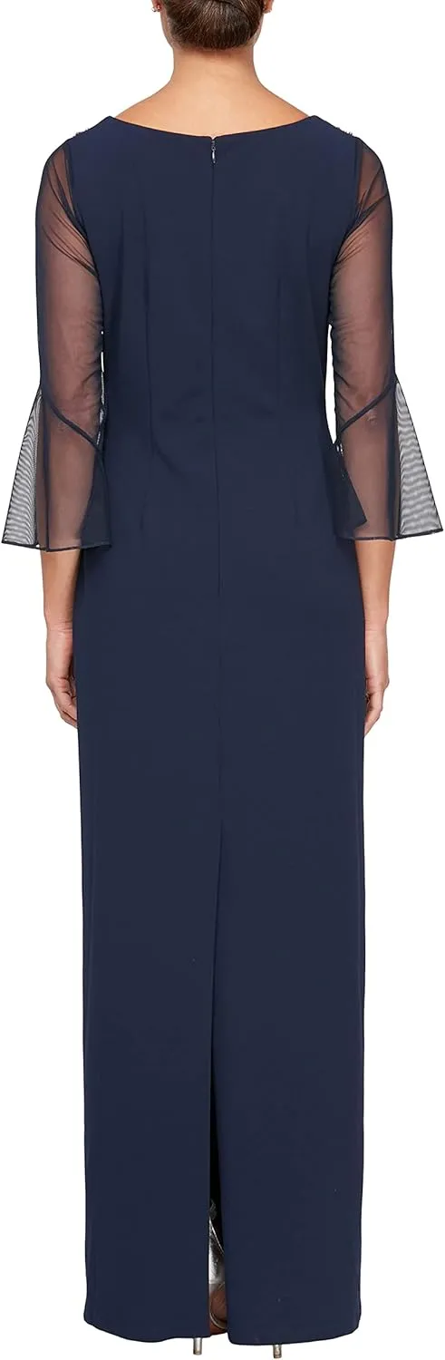 Alex Evenings Women's Long Shift Dress with Illusion Neckline (Petite and Regular Sizes)
