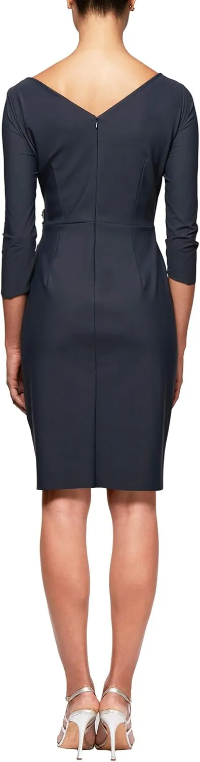 Alex Evenings Women's Slimming Short Sheath 3/4 Sleeve Cocktail Dress, Wedding Guest (Petite and Regular Sizes)