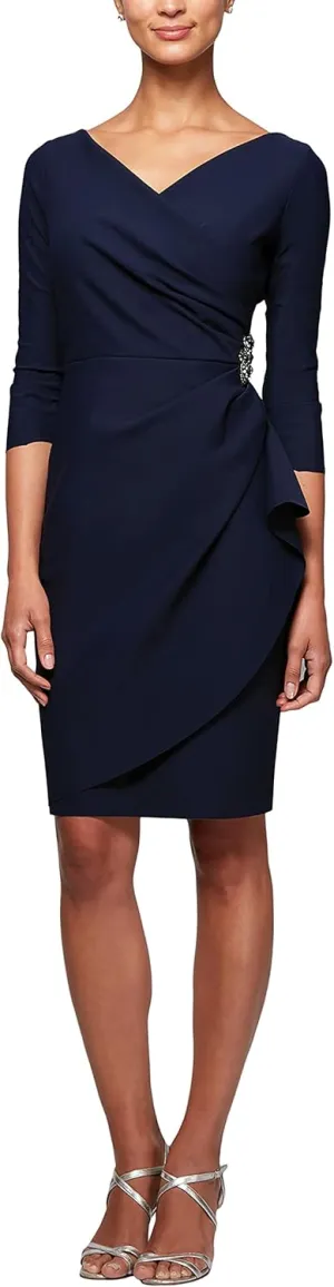 Alex Evenings Women's Slimming Short Sheath 3/4 Sleeve Cocktail Dress, Wedding Guest (Petite and Regular Sizes)