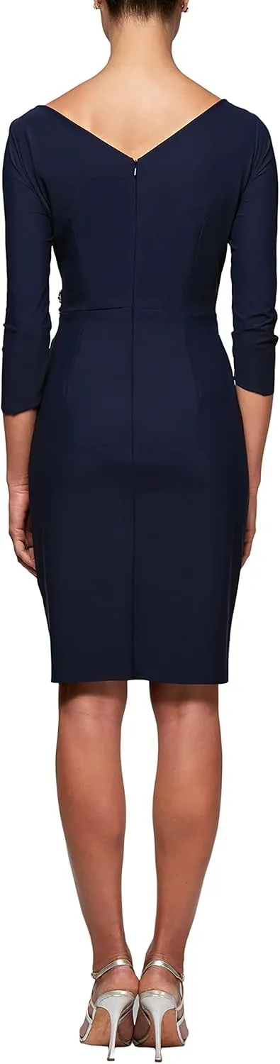Alex Evenings Women's Slimming Short Sheath 3/4 Sleeve Cocktail Dress, Wedding Guest (Petite and Regular Sizes)