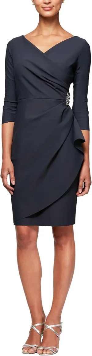 Alex Evenings Women's Slimming Short Sheath 3/4 Sleeve Cocktail Dress, Wedding Guest (Petite and Regular Sizes)