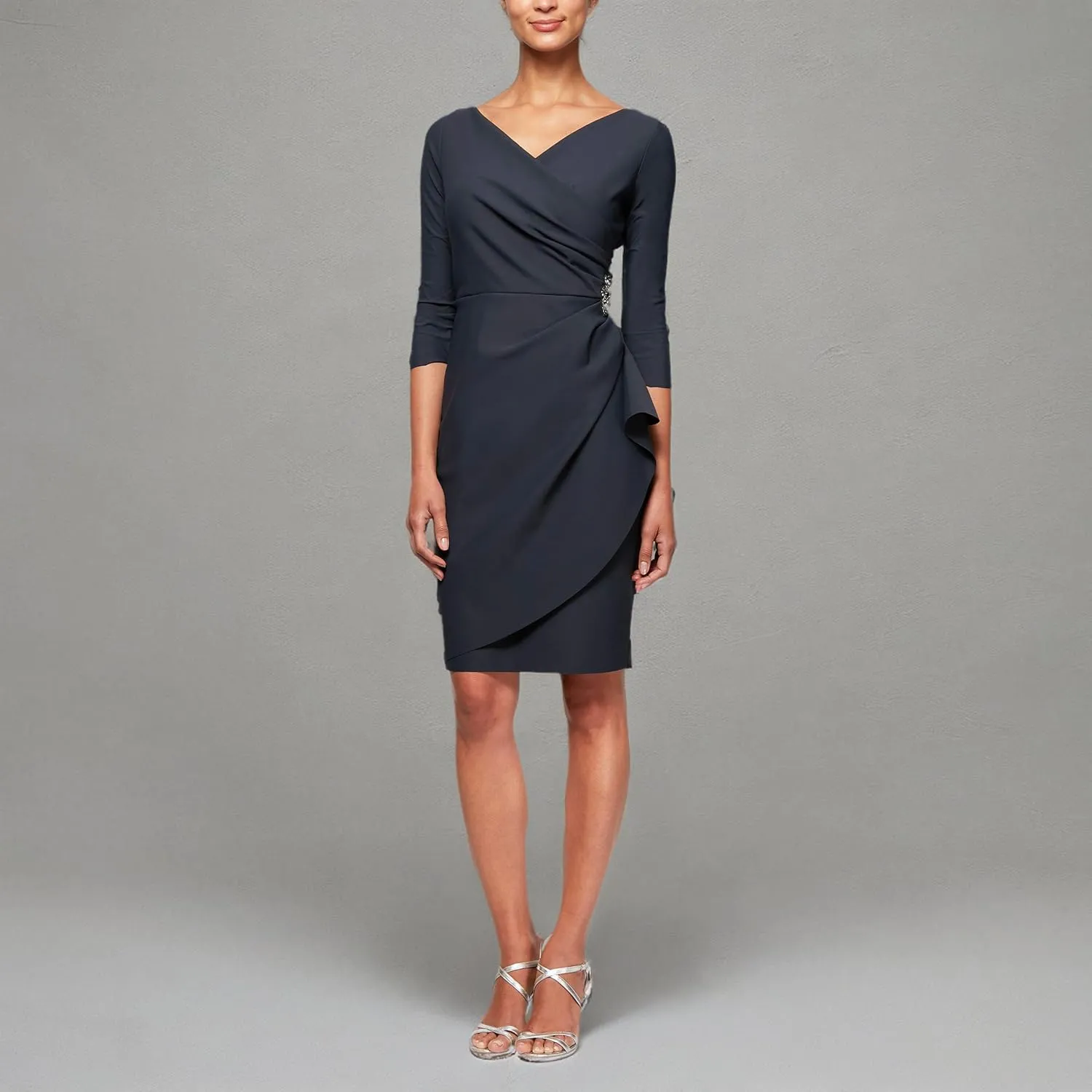Alex Evenings Women's Slimming Short Sheath 3/4 Sleeve Cocktail Dress, Wedding Guest (Petite and Regular Sizes)