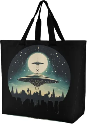 Alien Print Shoulder Bag Large Capacity Shopping Bag Washable Grocery Bag Handbag for Women Men
