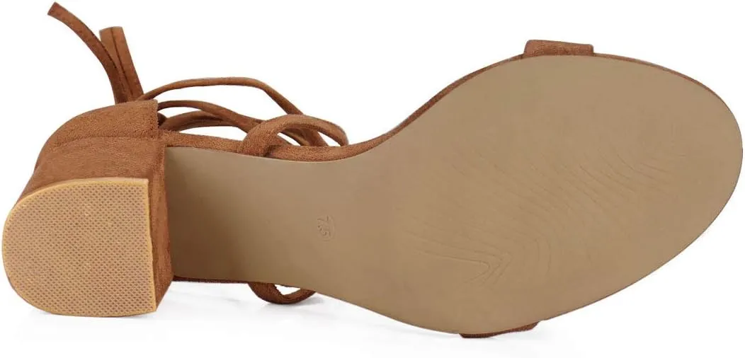 Allegra K Women's Open Toe Lace Up Mid Chunky Heeled Sandals