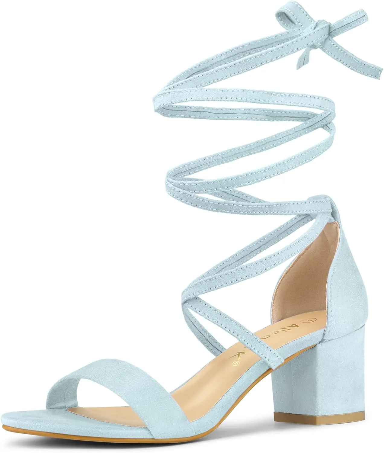 Allegra K Women's Open Toe Lace Up Mid Chunky Heeled Sandals