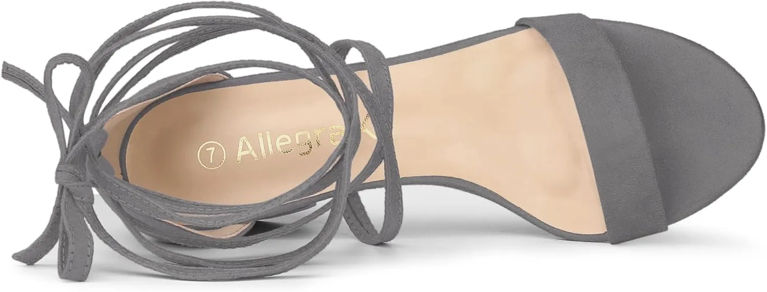 Allegra K Women's Open Toe Lace Up Mid Chunky Heeled Sandals