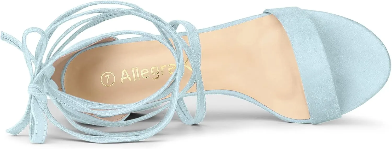 Allegra K Women's Open Toe Lace Up Mid Chunky Heeled Sandals