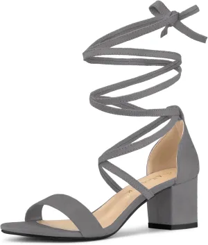 Allegra K Women's Open Toe Lace Up Mid Chunky Heeled Sandals