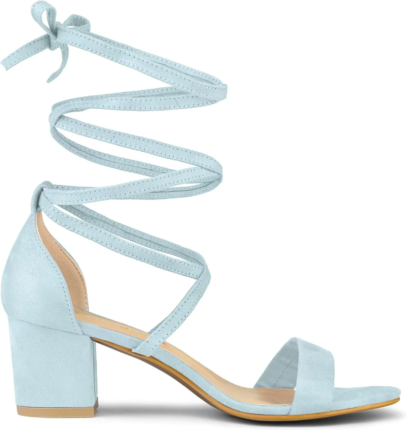 Allegra K Women's Open Toe Lace Up Mid Chunky Heeled Sandals