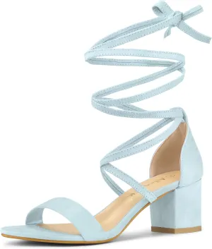 Allegra K Women's Open Toe Lace Up Mid Chunky Heeled Sandals