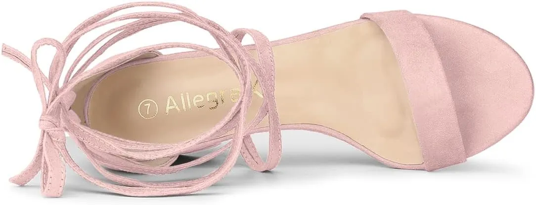 Allegra K Women's Open Toe Lace Up Mid Chunky Heeled Sandals