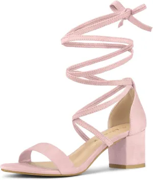 Allegra K Women's Open Toe Lace Up Mid Chunky Heeled Sandals