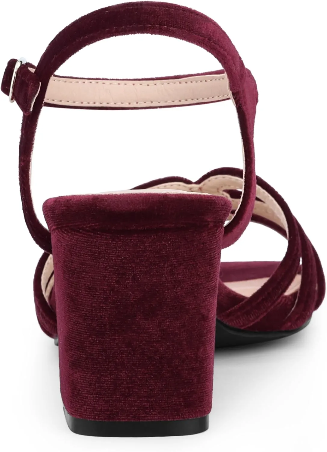 Allegra K Women's Square Toe Slingback Chunky Heels Velvet Sandals