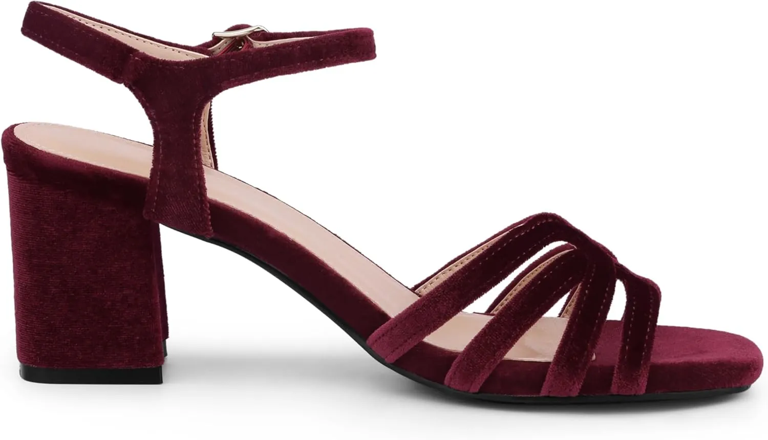 Allegra K Women's Square Toe Slingback Chunky Heels Velvet Sandals