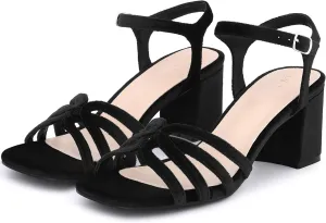 Allegra K Women's Square Toe Slingback Chunky Heels Velvet Sandals