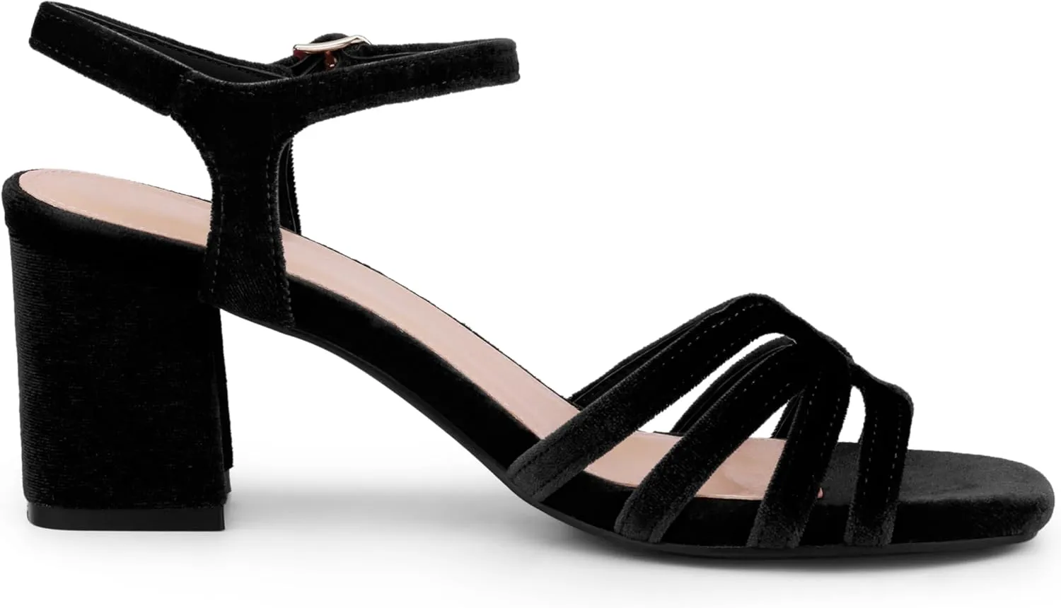 Allegra K Women's Square Toe Slingback Chunky Heels Velvet Sandals
