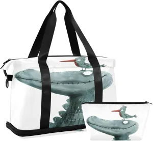 Alligator Head and Bird Travel Duffel Bag Waterproof Gym Sport Tote Bag Carry On Weekender Bag with Compartment