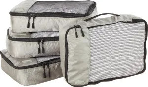 Amazon Basics Medium Packing Cubes for Travel, Packing Organizers, 4-Piece-Set With Double Zipper Pulls and Mesh Top Panel, 100% Durable Polyester, Gray, 13.8"L x 9.8"W x 3"H