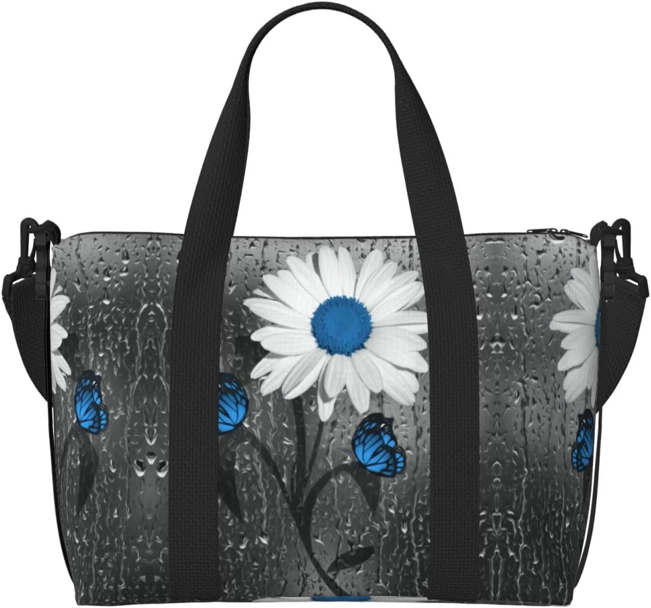 AMAZWI White Blue Daisy Hand Travel Bag For Men Women,Stylish Handheld Crossbody Travel Bag For Business Leisure Trave
