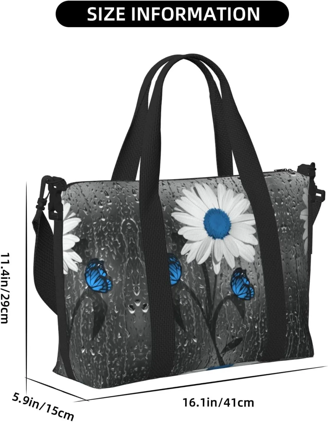 AMAZWI White Blue Daisy Hand Travel Bag For Men Women,Stylish Handheld Crossbody Travel Bag For Business Leisure Trave