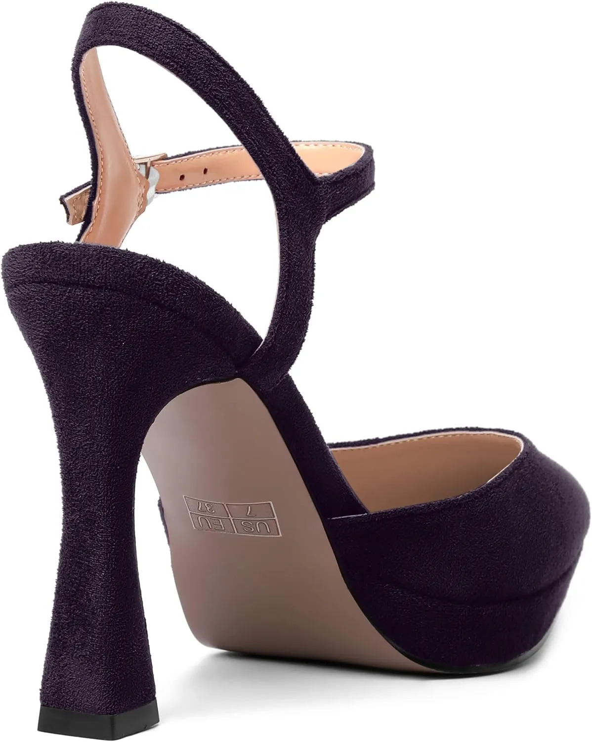 AMBELIGHT Womens Platform Pointed Toe Ankle Strap Dress Buckle Dress Shoes Suede Evening Stiletto High Heel Pumps Shoes 4 Inch