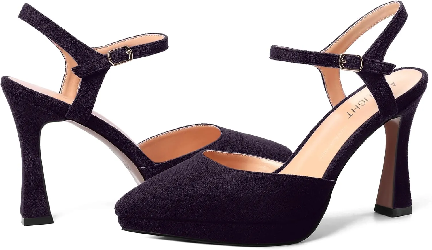 AMBELIGHT Womens Platform Pointed Toe Ankle Strap Dress Buckle Dress Shoes Suede Evening Stiletto High Heel Pumps Shoes 4 Inch