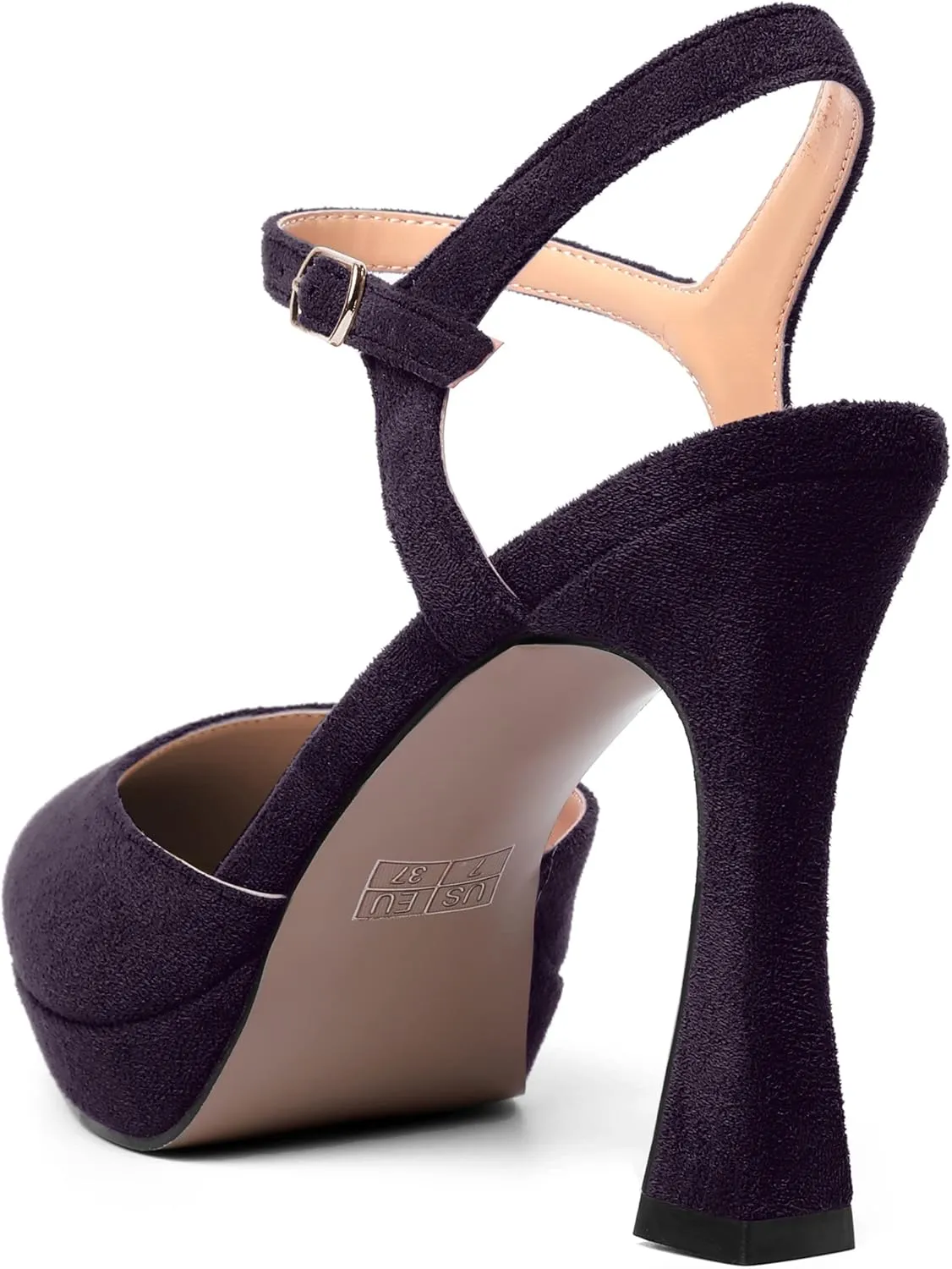 AMBELIGHT Womens Platform Pointed Toe Ankle Strap Dress Buckle Dress Shoes Suede Evening Stiletto High Heel Pumps Shoes 4 Inch