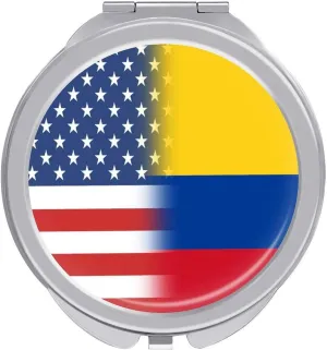 American and Colombian Flag Compact Mirror Round Portable Pocket Mirror Travel Makeup Mirror for Home Office
