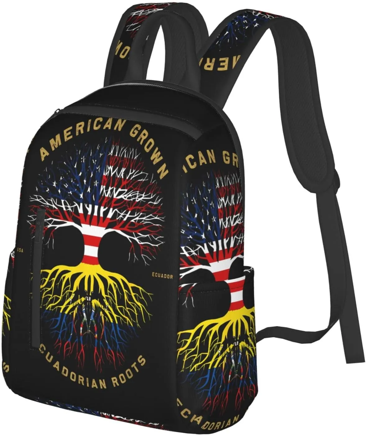 American Grown Ecuadorian Roots Tree Flag Casual Backpacks Large Capacity Laptop Backpack Sports Fitness Rucksack Travel Carry-On Daypack Work Bag for Outdoor Camping