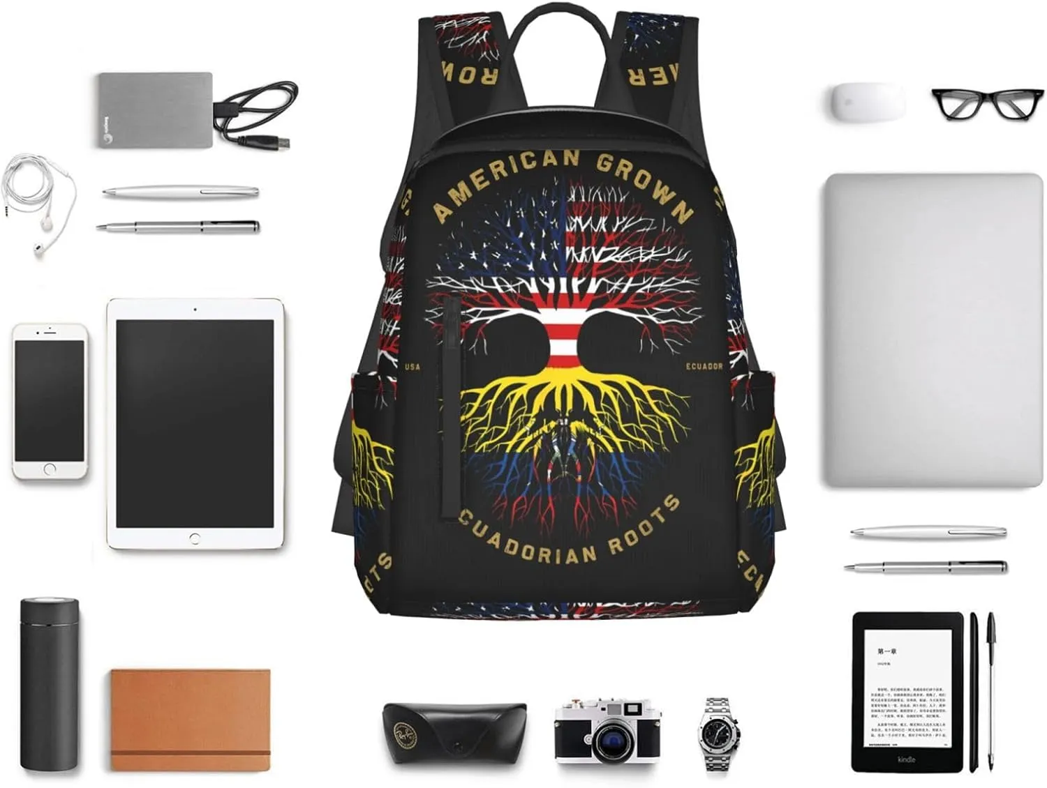 American Grown Ecuadorian Roots Tree Flag Casual Backpacks Large Capacity Laptop Backpack Sports Fitness Rucksack Travel Carry-On Daypack Work Bag for Outdoor Camping