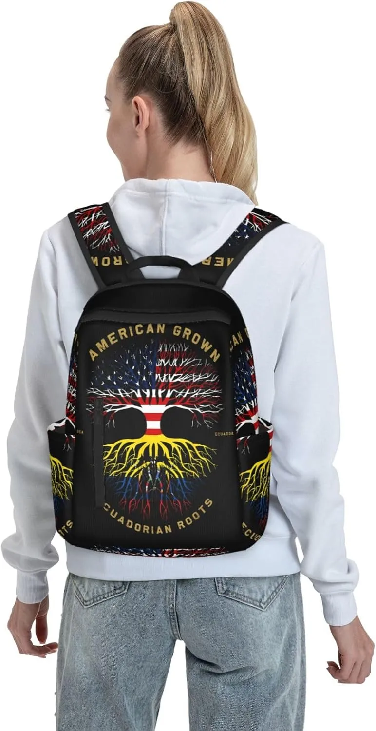 American Grown Ecuadorian Roots Tree Flag Casual Backpacks Large Capacity Laptop Backpack Sports Fitness Rucksack Travel Carry-On Daypack Work Bag for Outdoor Camping