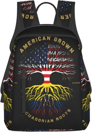 American Grown Ecuadorian Roots Tree Flag Casual Backpacks Large Capacity Laptop Backpack Sports Fitness Rucksack Travel Carry-On Daypack Work Bag for Outdoor Camping
