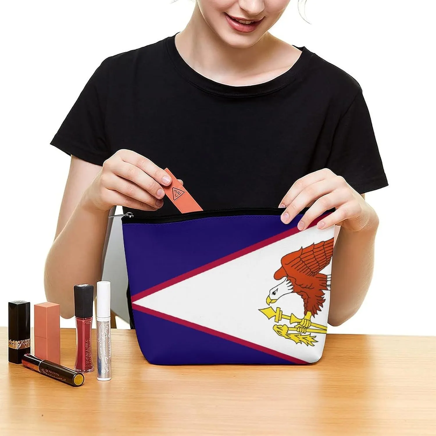 American Samoa Flag Portable Makeup Pouch for Purse Waterproof Cosmetic Bag Travel Organizer for Girls