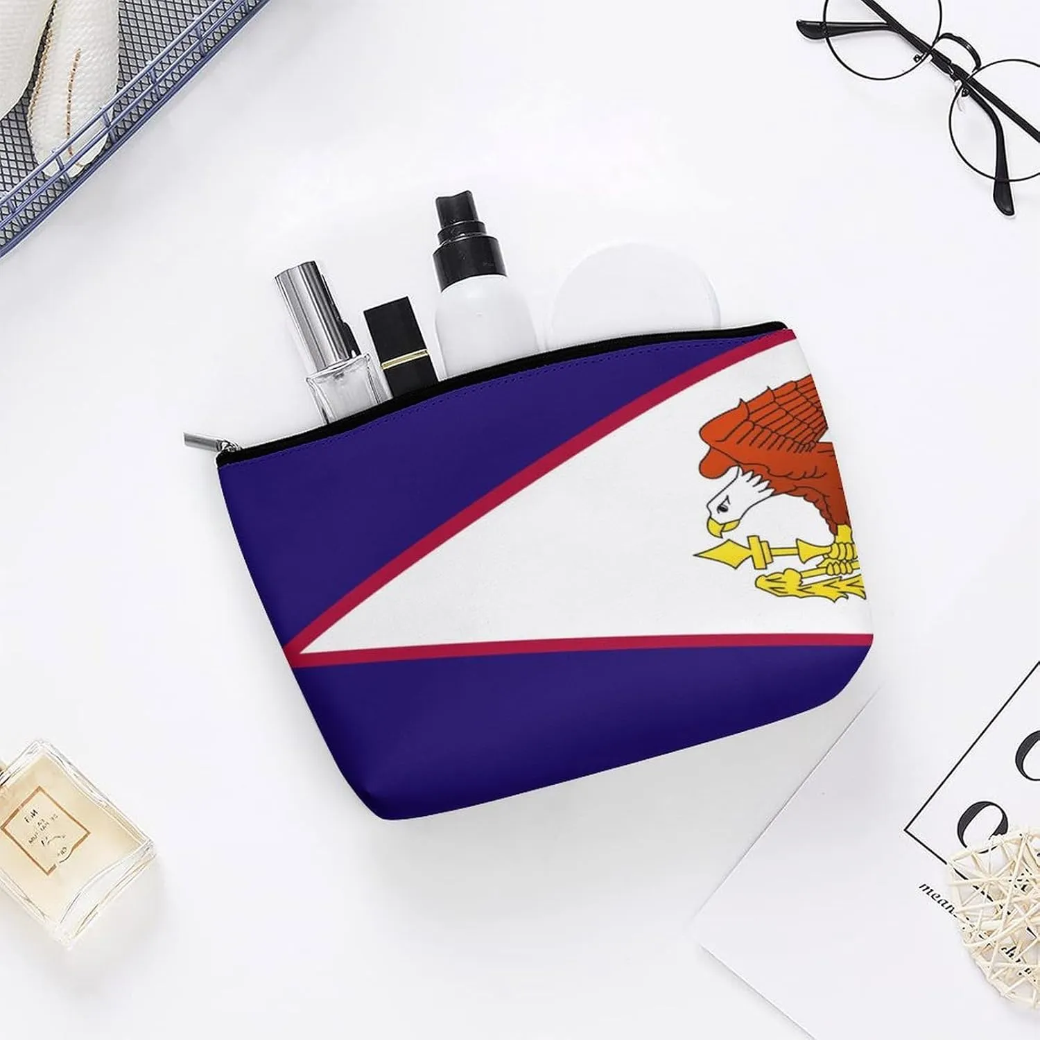 American Samoa Flag Portable Makeup Pouch for Purse Waterproof Cosmetic Bag Travel Organizer for Girls