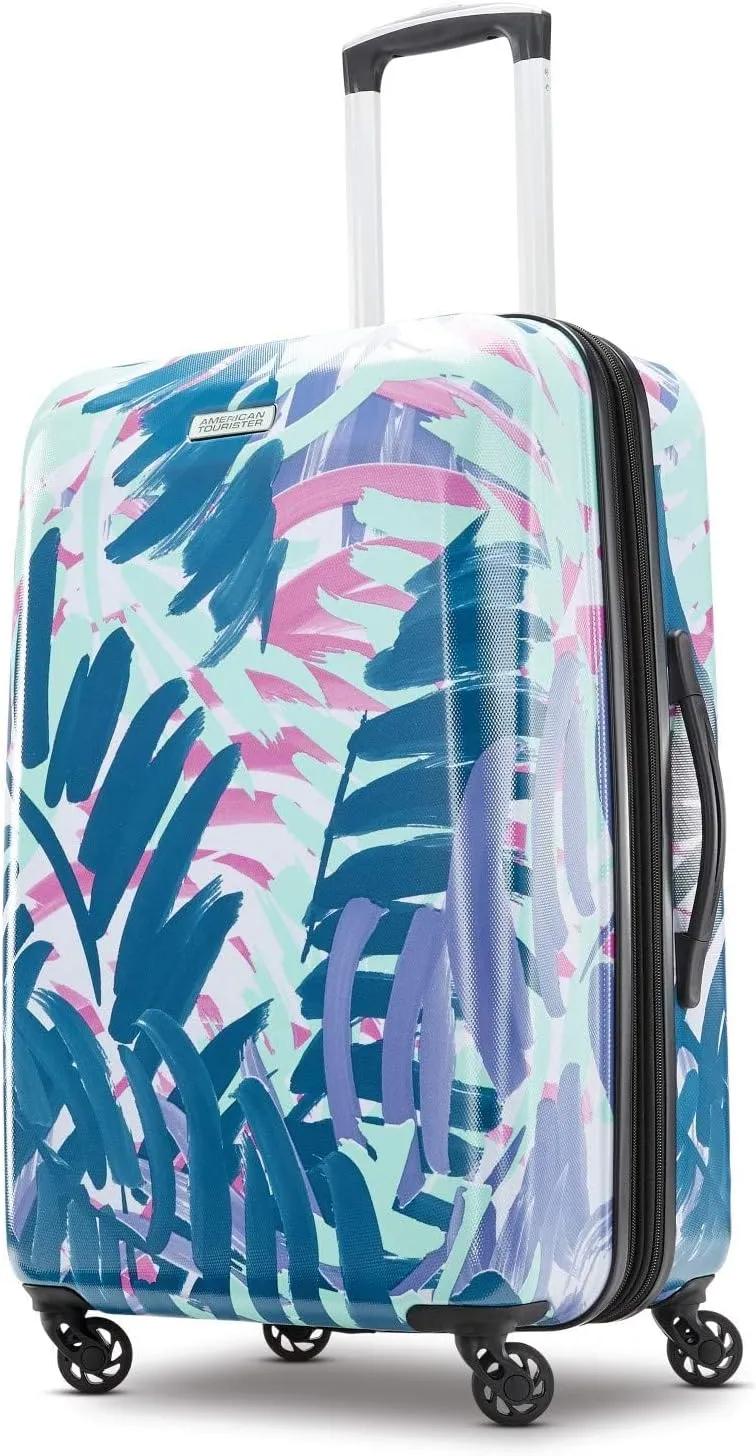 American Tourister Moonlight Hardside Expandable Luggage with Spinner Wheels, Palm Trees, Checked-Medium 24-Inch