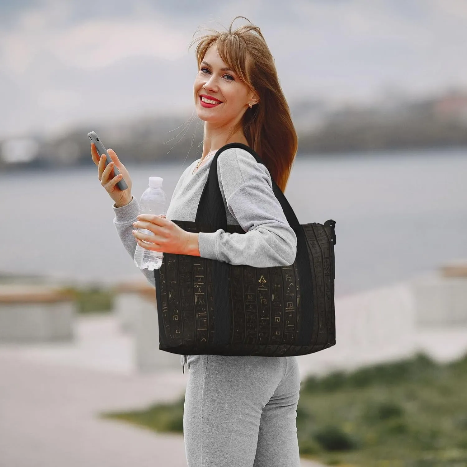 Ancient Egyptian Hieroglyph Hand Travel Bag For Men Women,Stylish Handheld Crossbody Travel Bag For Business Leisure Trave