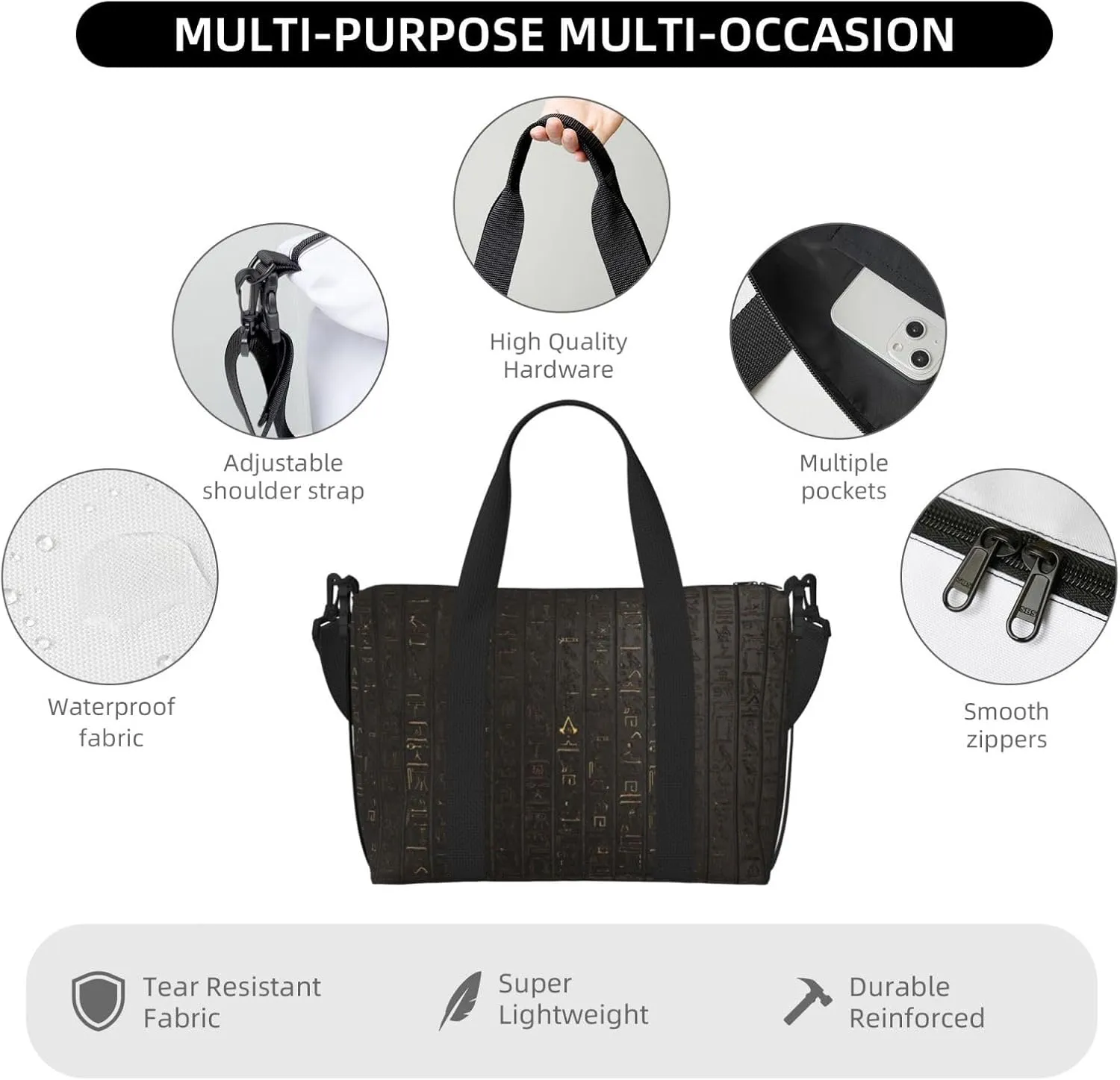 Ancient Egyptian Hieroglyph Hand Travel Bag For Men Women,Stylish Handheld Crossbody Travel Bag For Business Leisure Trave