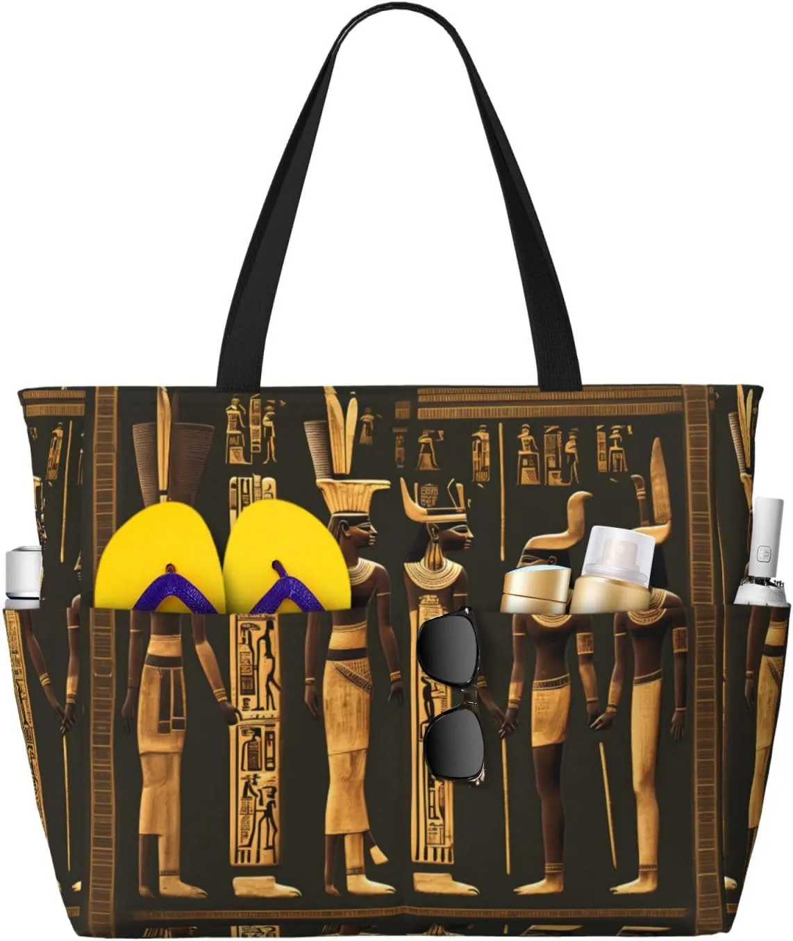 Ancient Egyptian Hieroglyph Print Stylish Beach Tote Bag,Large Capacity Handbag,Perfect For Women'S Vacation And Daily Use