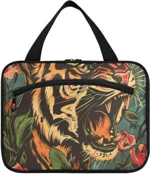Angry Tigers and Roses Colourful hanging travel bag for women with hook, designer fashion toiletry bag hanging for travel accessories for women camping porta cosmeticos mujer para cartera L