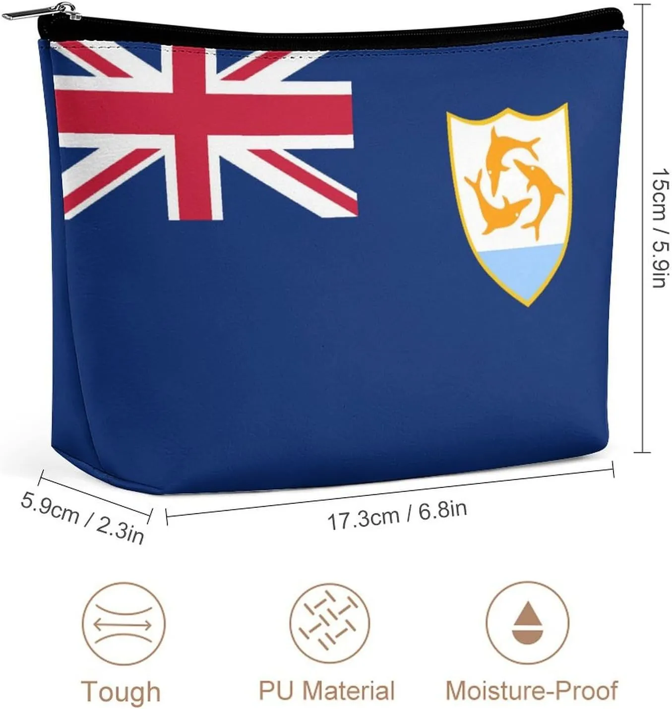 Anguilla Flag Portable Makeup Pouch for Purse Waterproof Cosmetic Bag Travel Organizer for Girls