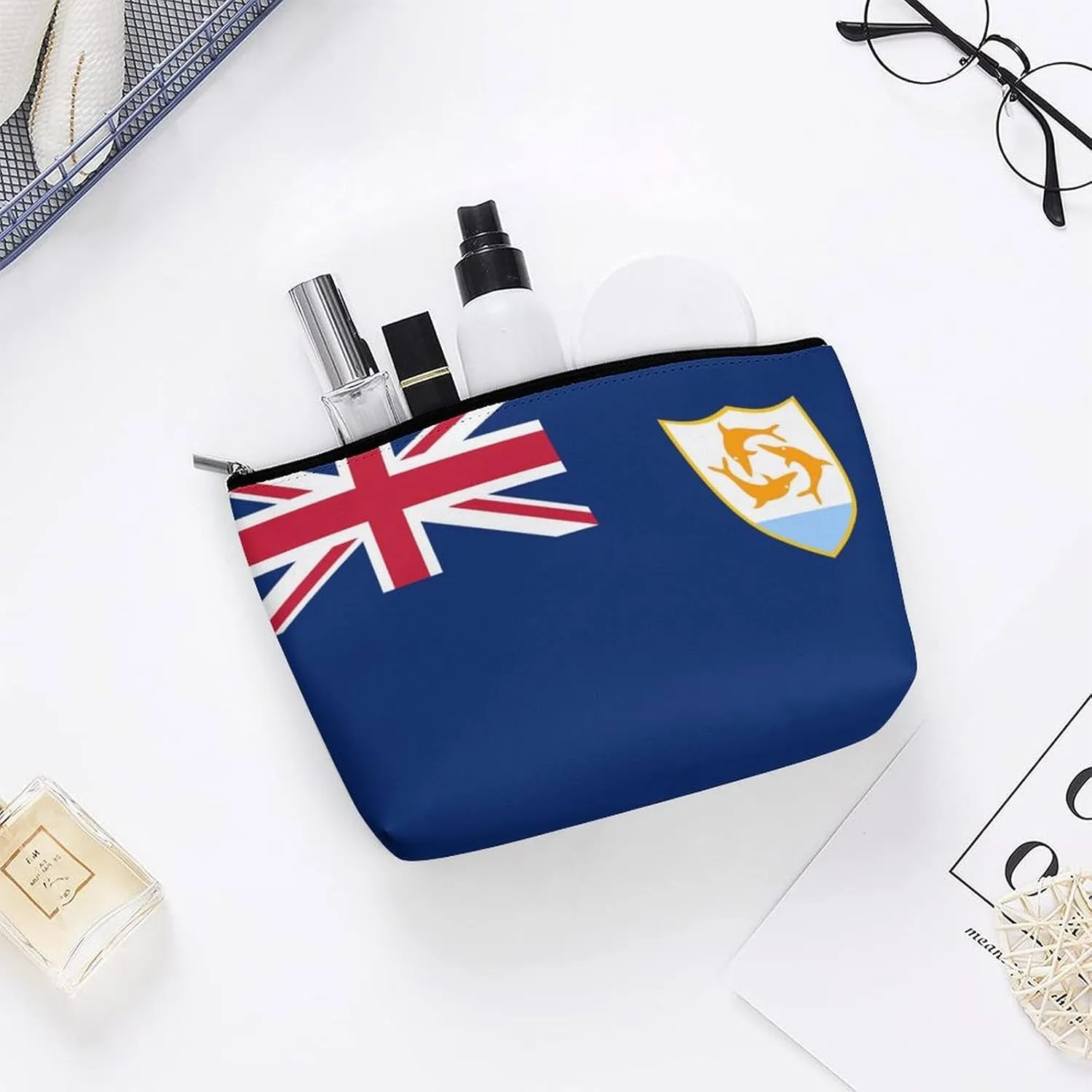 Anguilla Flag Portable Makeup Pouch for Purse Waterproof Cosmetic Bag Travel Organizer for Girls