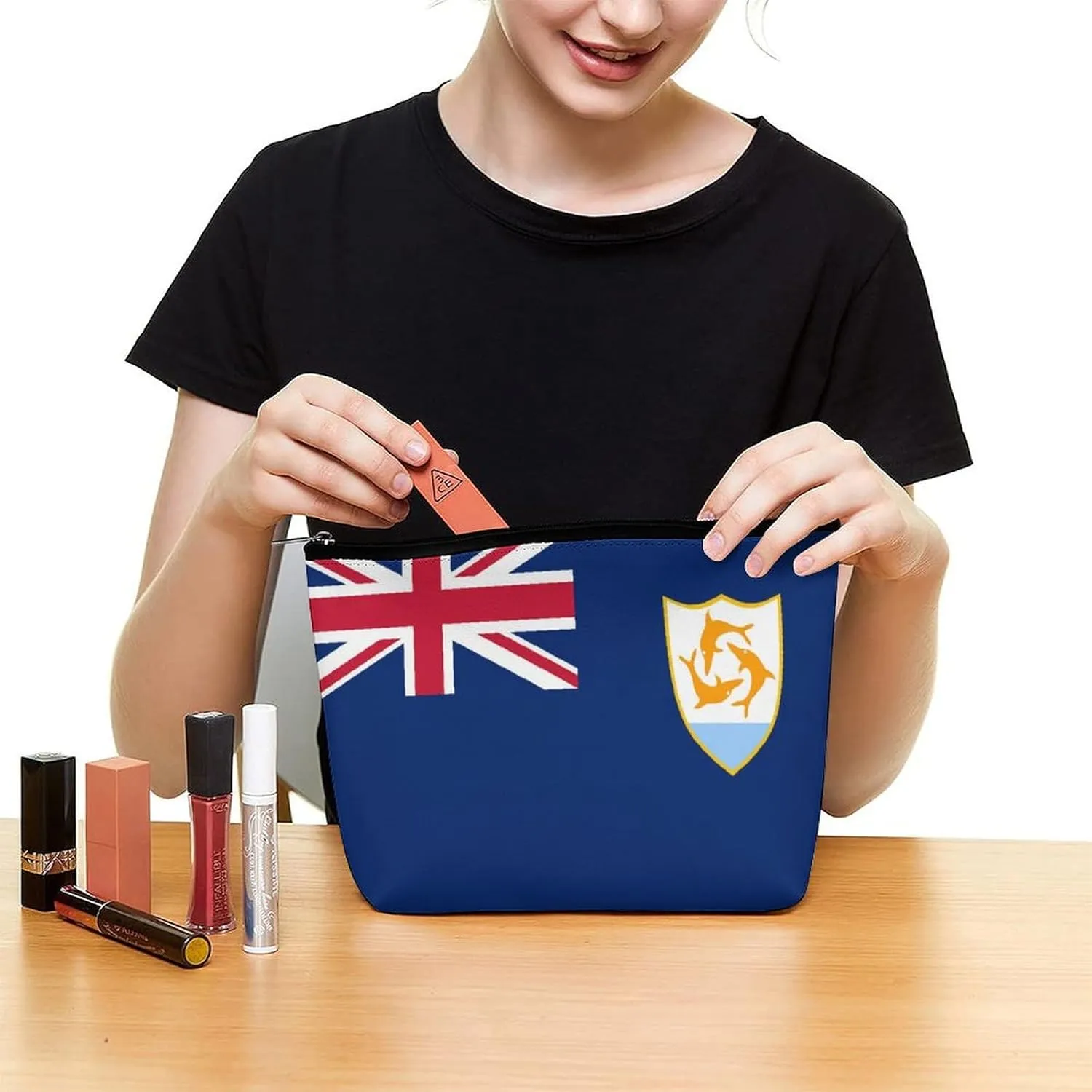 Anguilla Flag Portable Makeup Pouch for Purse Waterproof Cosmetic Bag Travel Organizer for Girls