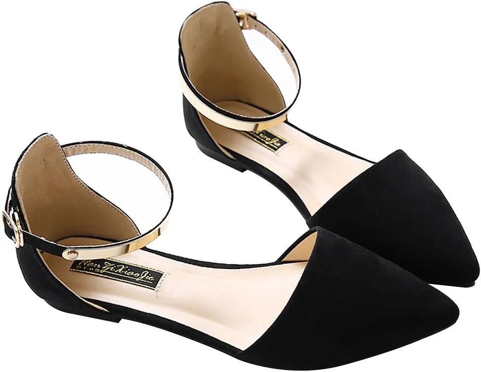 ANUFER Women Pointed Toe Velvet Ballerinas Elegant D'Orsay Pumps Flat Dress Shoes